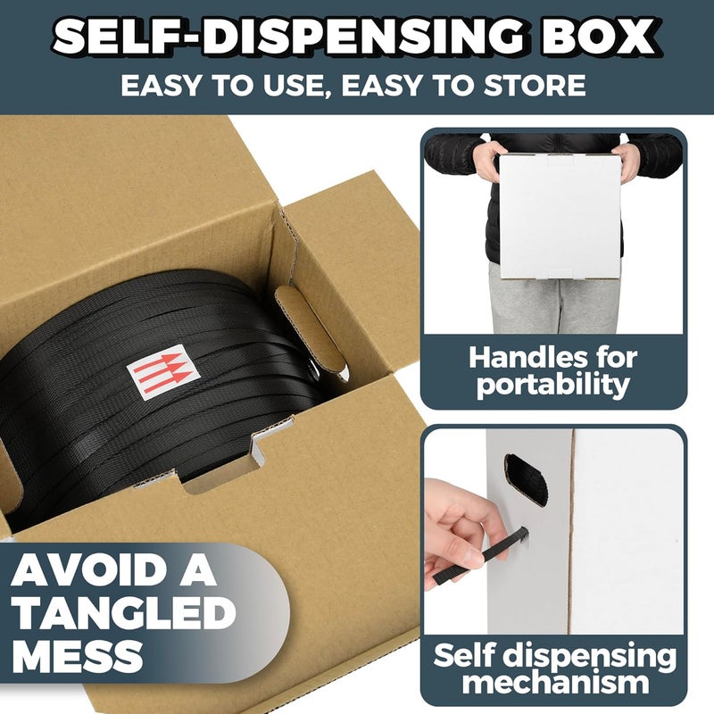 Storage Standard PP Strapping Banding Roll - 1000ft x ½’’ Standard PP Strapping Roll - Banding Strapping Kit & Pallet Strapping Kit - 400lb Break Strength - Includes PP Strapping Roll & Self-Dispensing Box - Image 2